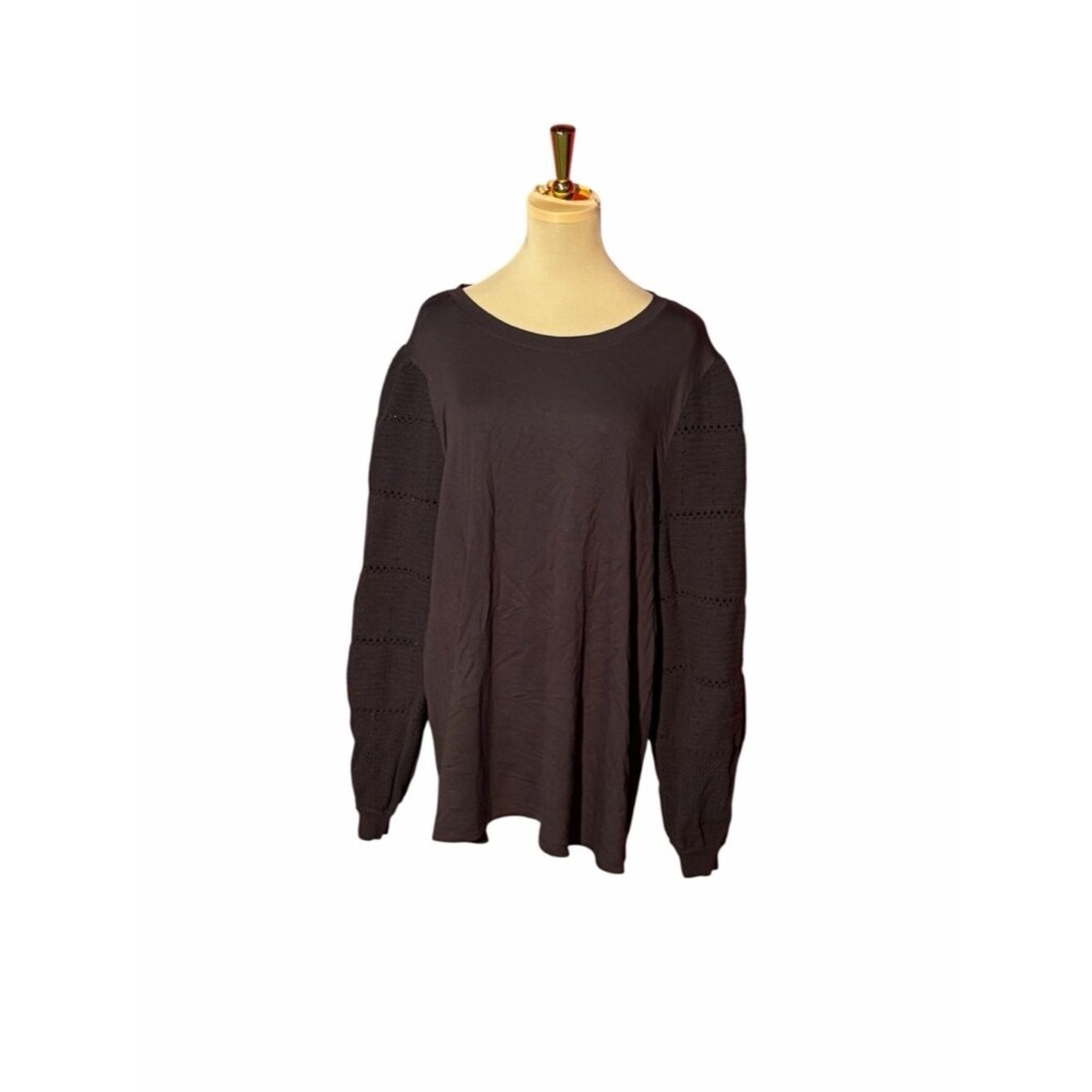 Lane Bryant Black Eyelet Sleeve Knit Top Plus Size 26/28